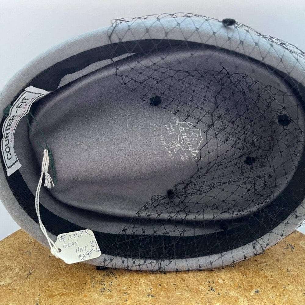 Vintage Lancaster Women's Gray Wool Counter Fit By Frank Olive Hat w/ Black Lace